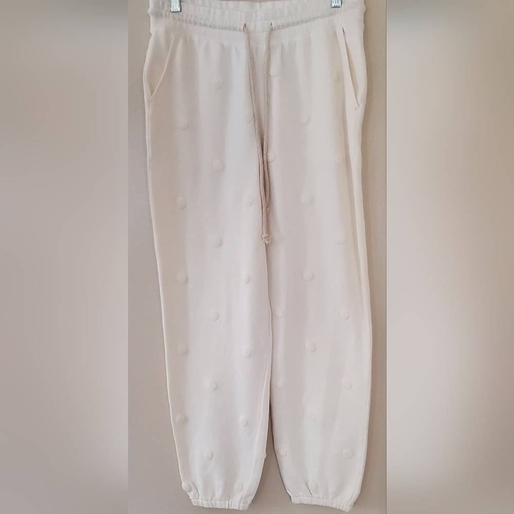 Lou & Grey‎ Cream Polka Dot Embroidered jogger pants with pockets Size Medium - Picture 12 of 12